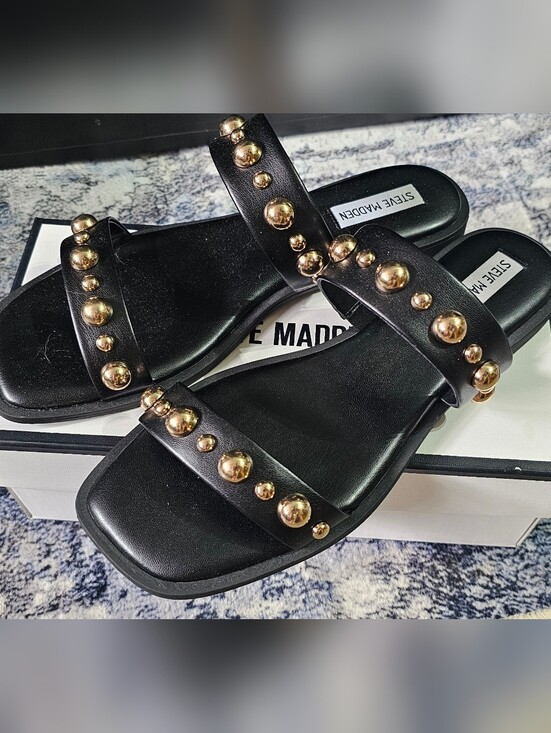 Steve Madden Shoes - Steve Madden Brigette Slide Sandal | Black | Size 10 | Gold Ball Studs